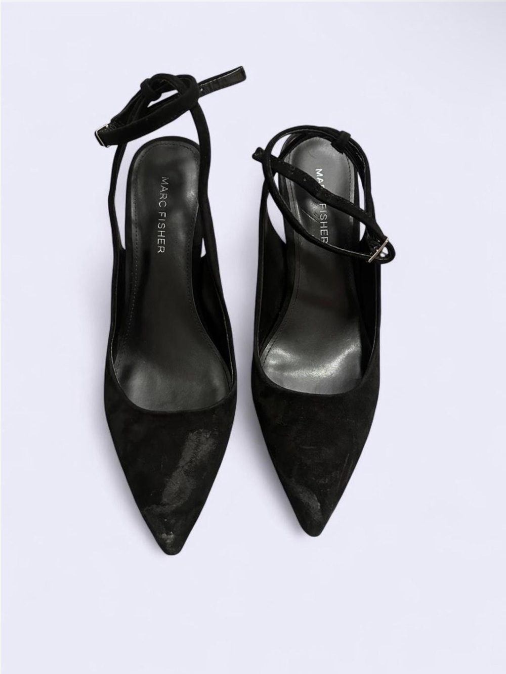 Marc Fisher Black Suede Pointed Toe Ankle-Strap Pumps